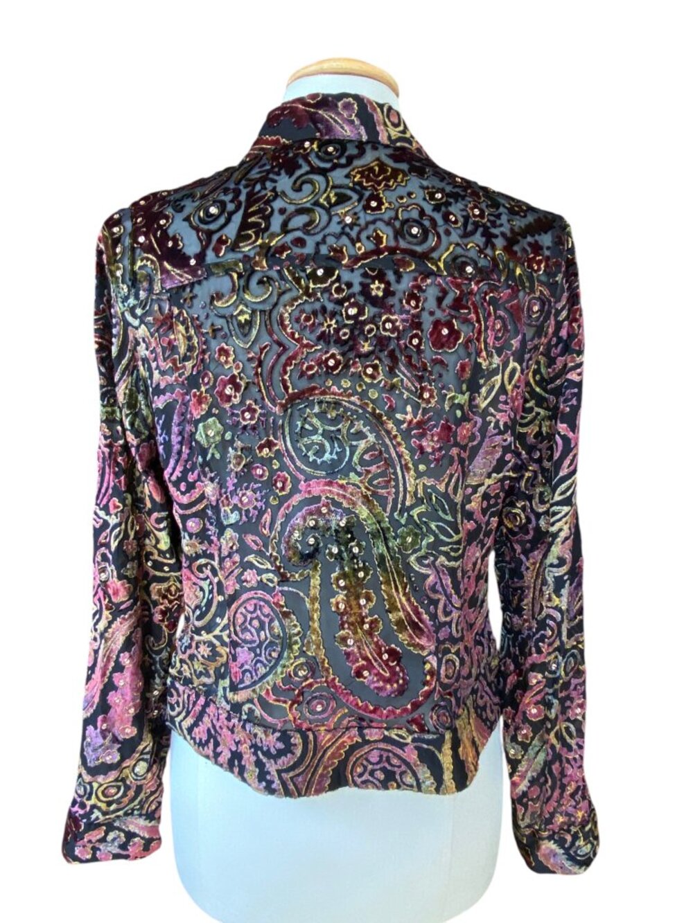Chico's Velvet Silk Blend Burnout Paisley Blazer Jacket Sequins Whimsigoth-0/S - Picture 5 of 8